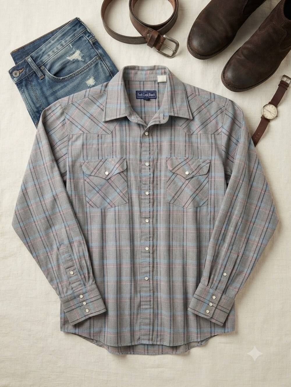 Vintage Rock Creek Ranch Men's Western Pearl Snap Shirt